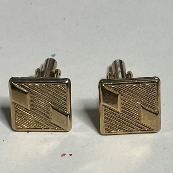 VTG Gold Tone Square Shaped Ribbon Style Cuff Links Retro Gift - Picture 7 of 9